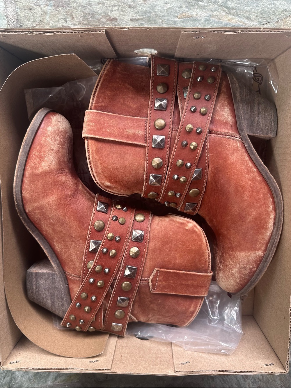 Circle G Burnt Orange Leather Studded Ankle Boots